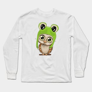 Cute little owl with big eyes and an frogs hat Long Sleeve T-Shirt